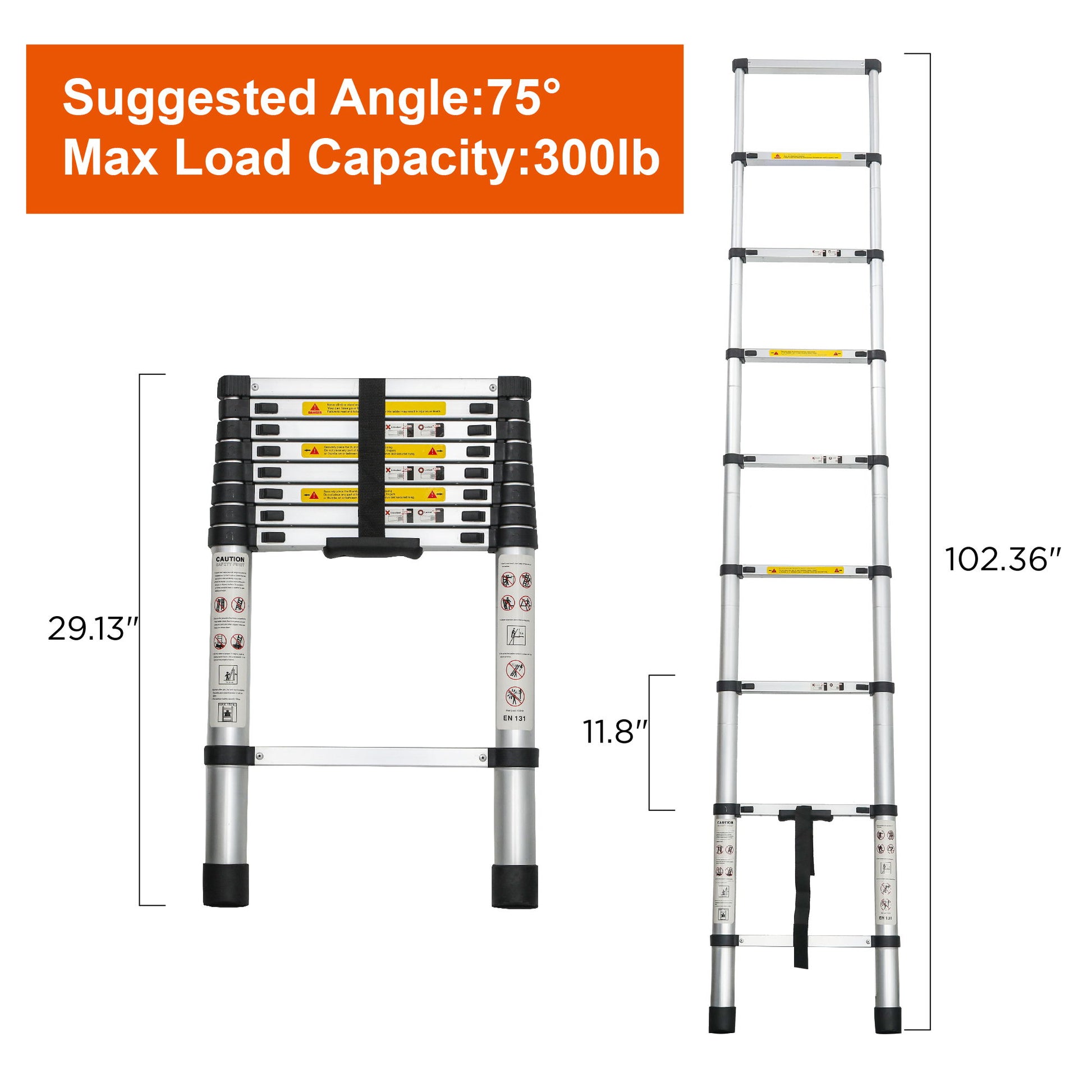 Telescopic Extension Ladder, Folding Portable Multi Purpose For Indoor Outdoor Work - Black Daily Nest