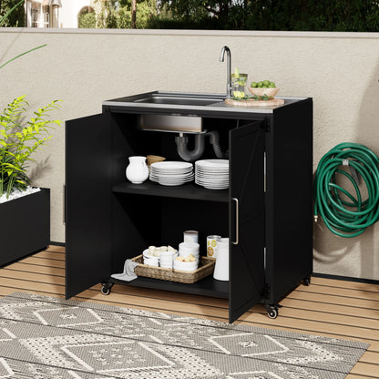 Outdoor Movable Kitchen Sink Patio Modular Kitchen Sink Station With Cabinet For Garden, Patio, Backyard - Matte Black Hearth and Haven