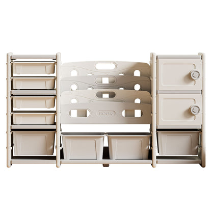 Kids Toy Storage Organizer With 8 Removable Toy Bins, 4 Tier Bookshelf, And 2 Cabinet Storage - Gray / Ivory Home Essentials