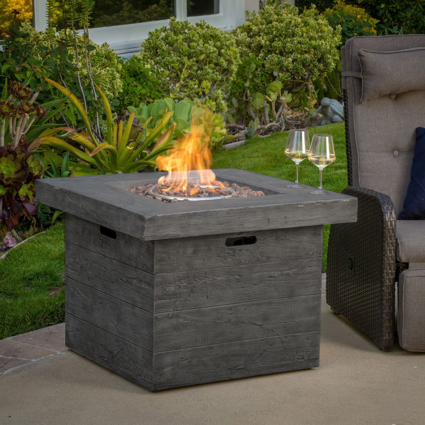 Anchorage - Wood Square Fire Pit 40, 000 Btu - Gray Noble House