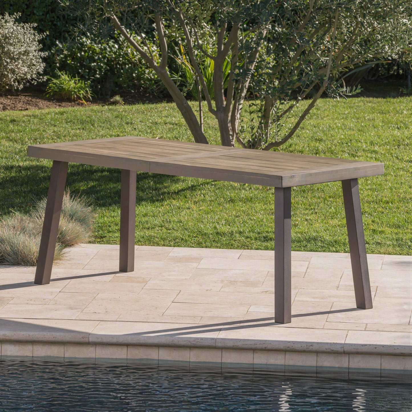 Acacia Wood Dining Table With Slat Design Noble House