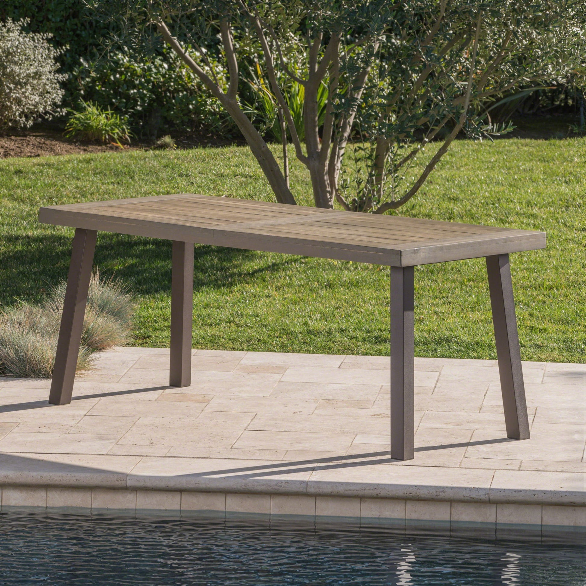 Acacia Wood Dining Table With Slat Design Noble House