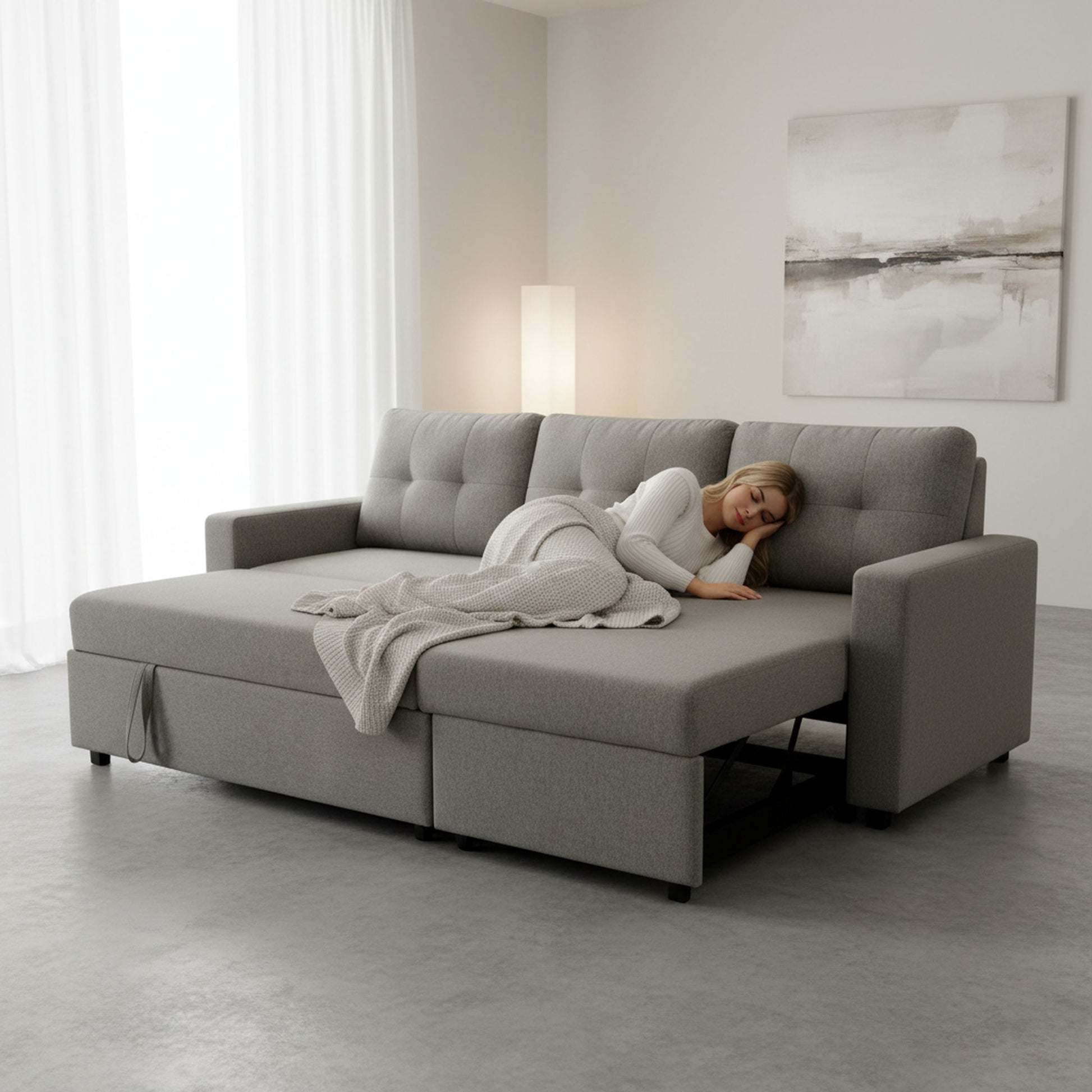 Convertible L Shaped Sectional Sleeper Sofa Bed, Saving Pull Out Couch US Pride