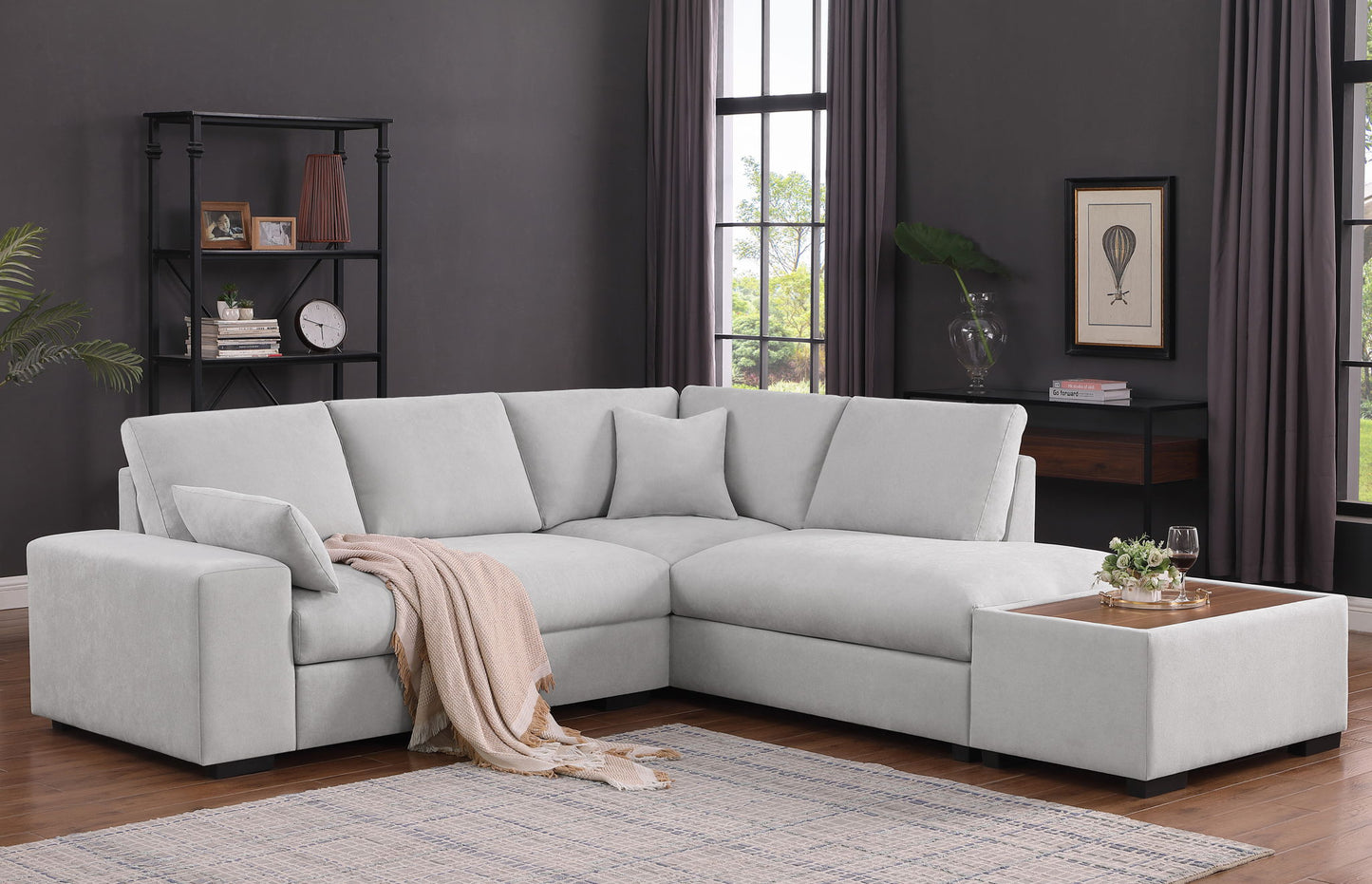 Joshua - 100" Sectional Sofa with Right Facing Chaise and Console Ottoman Lilola Home