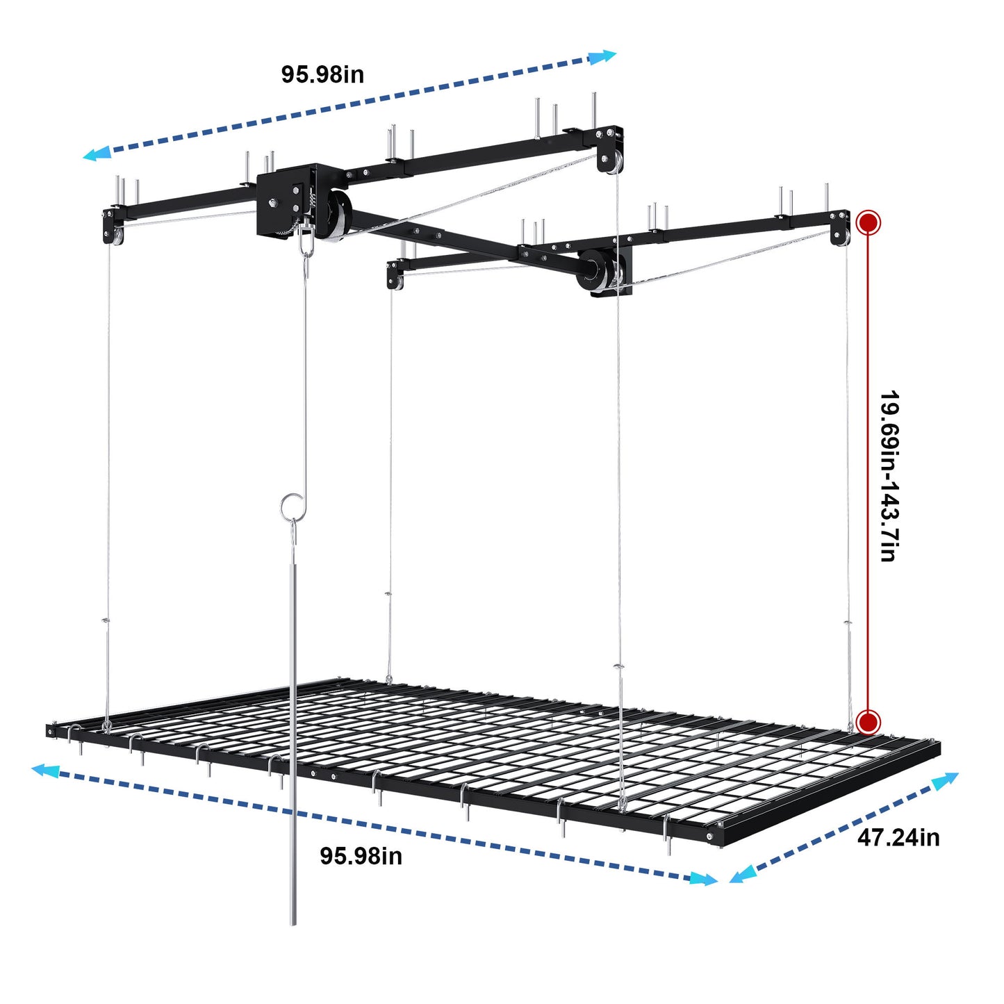 4 X 8 Ft Overhead Garage Storage Rack - Black Daily Nest