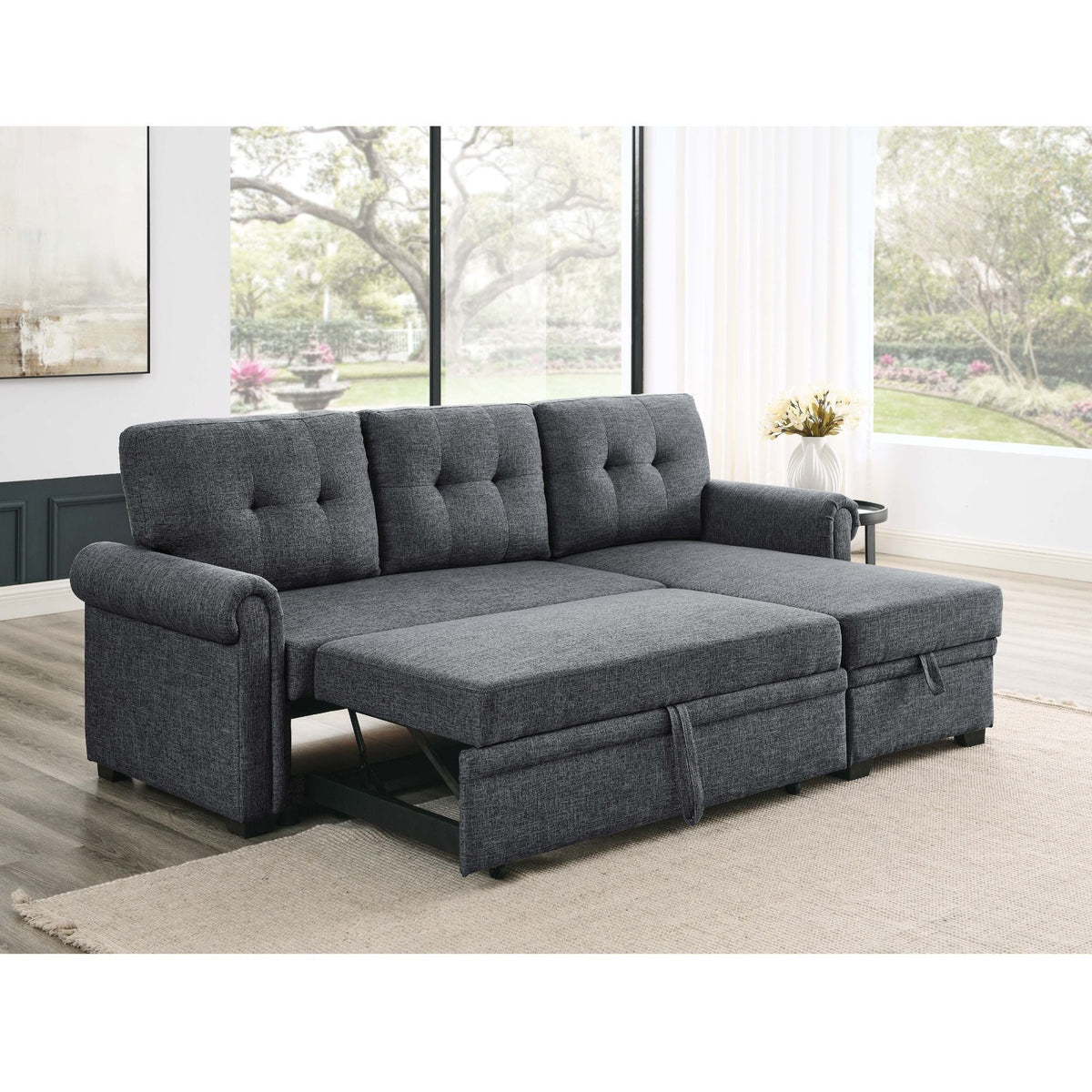Upholstered Sleeper Sofa With Reversible Storage Chaise - Dark Gray Home Essentials