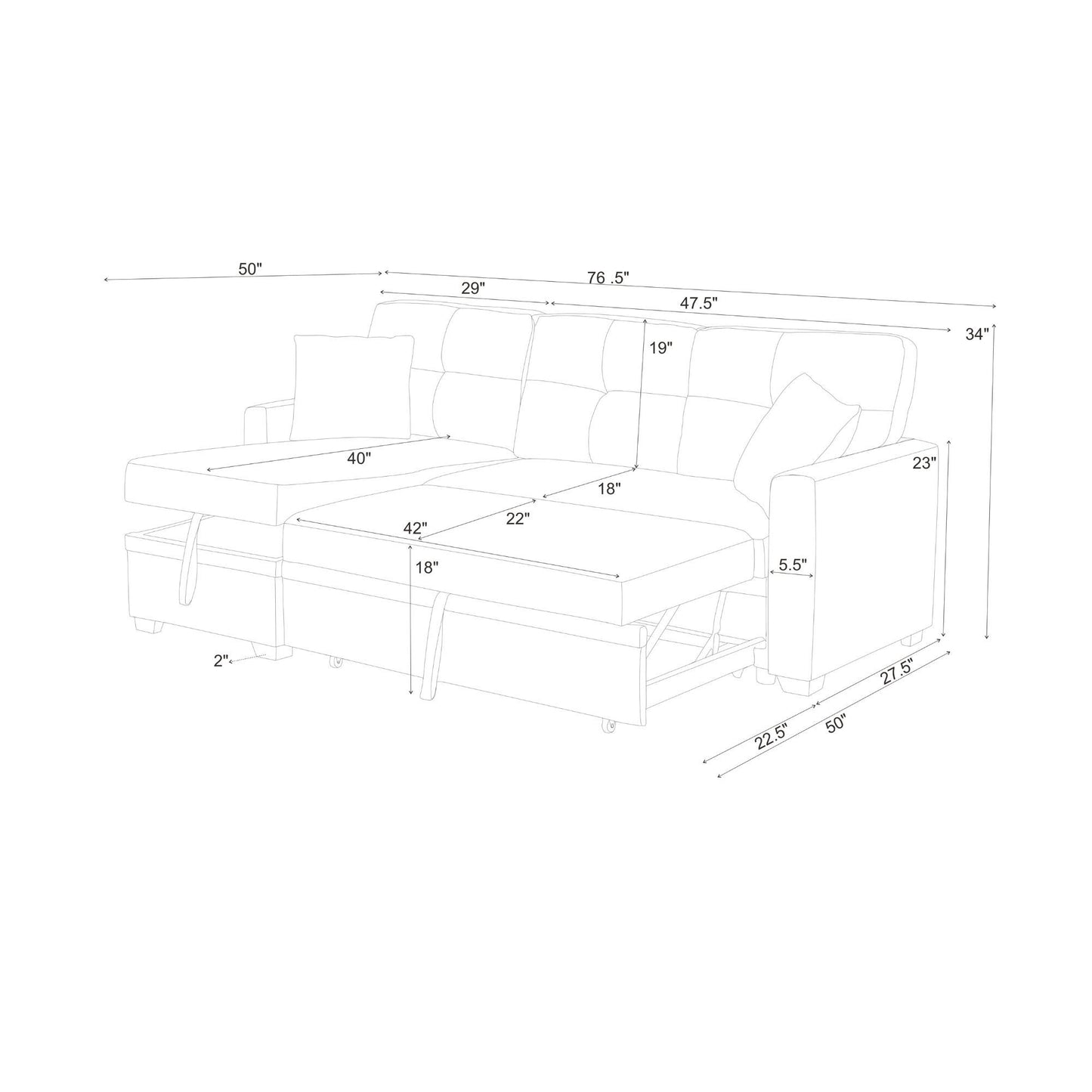 Upholstered Sectional With Pull Out Bed And Chaise Storage Home Essentials