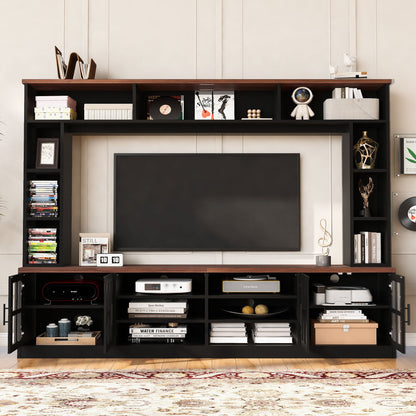 Wall Unit Entertainment Center With Bookshelves For TVs Up To 80", Tempered Glass Doors And Adjustable Shelves Hearth and Haven