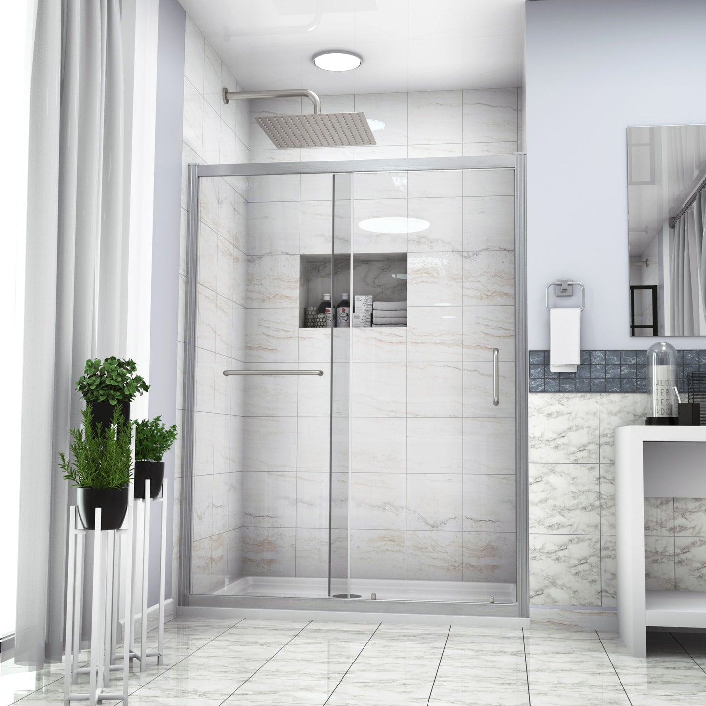 Single Sliding Bypass Shower Door, Tempered Glass Enclosure Daily Nest