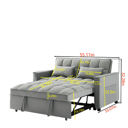 Modern Velvet Convertible Loveseat Futon Sofa With Pullout Bed, Reclining Backrest Home Essentials
