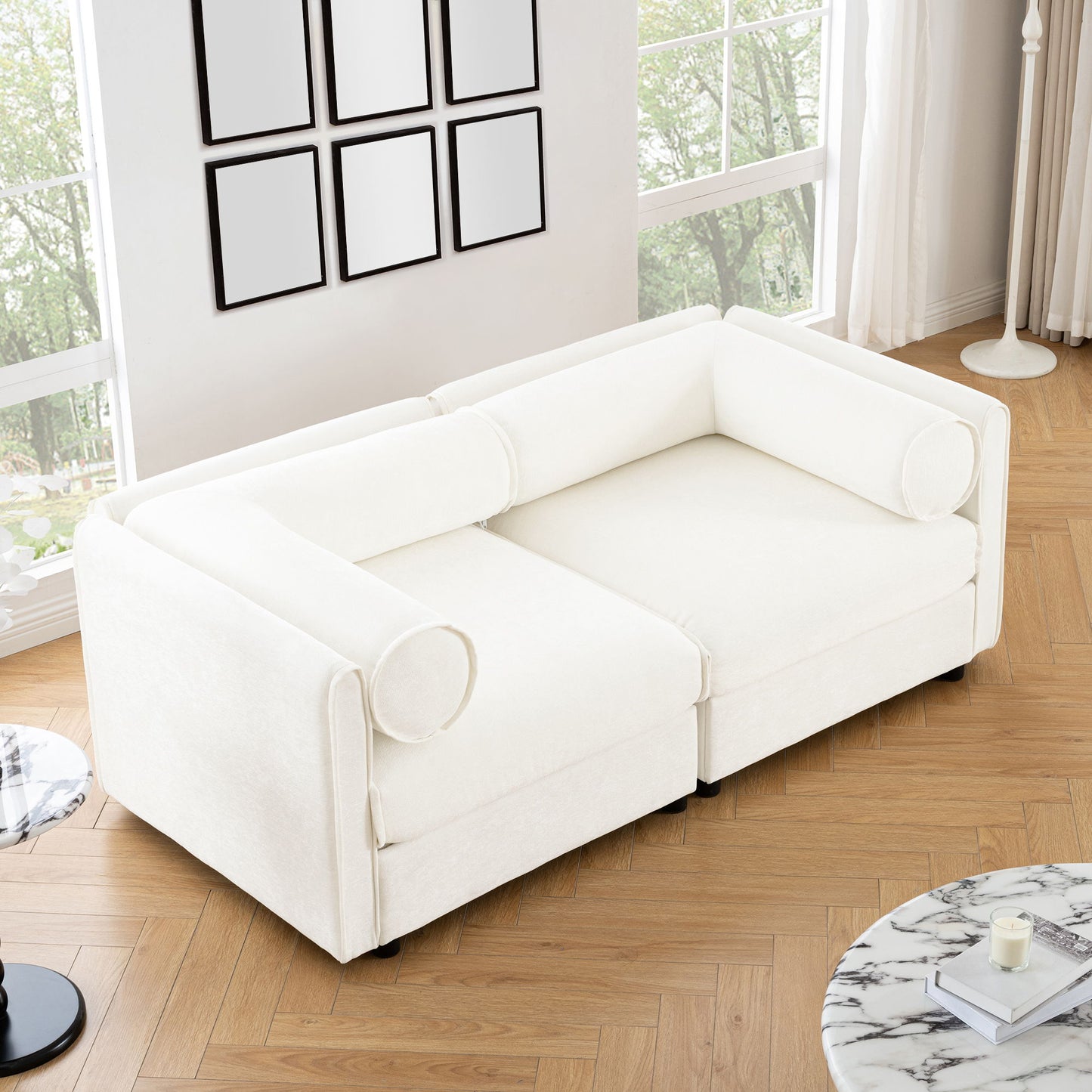 Stylish Chenille Sofa With Storage Seat And Cylindrical Backrest Home Essentials