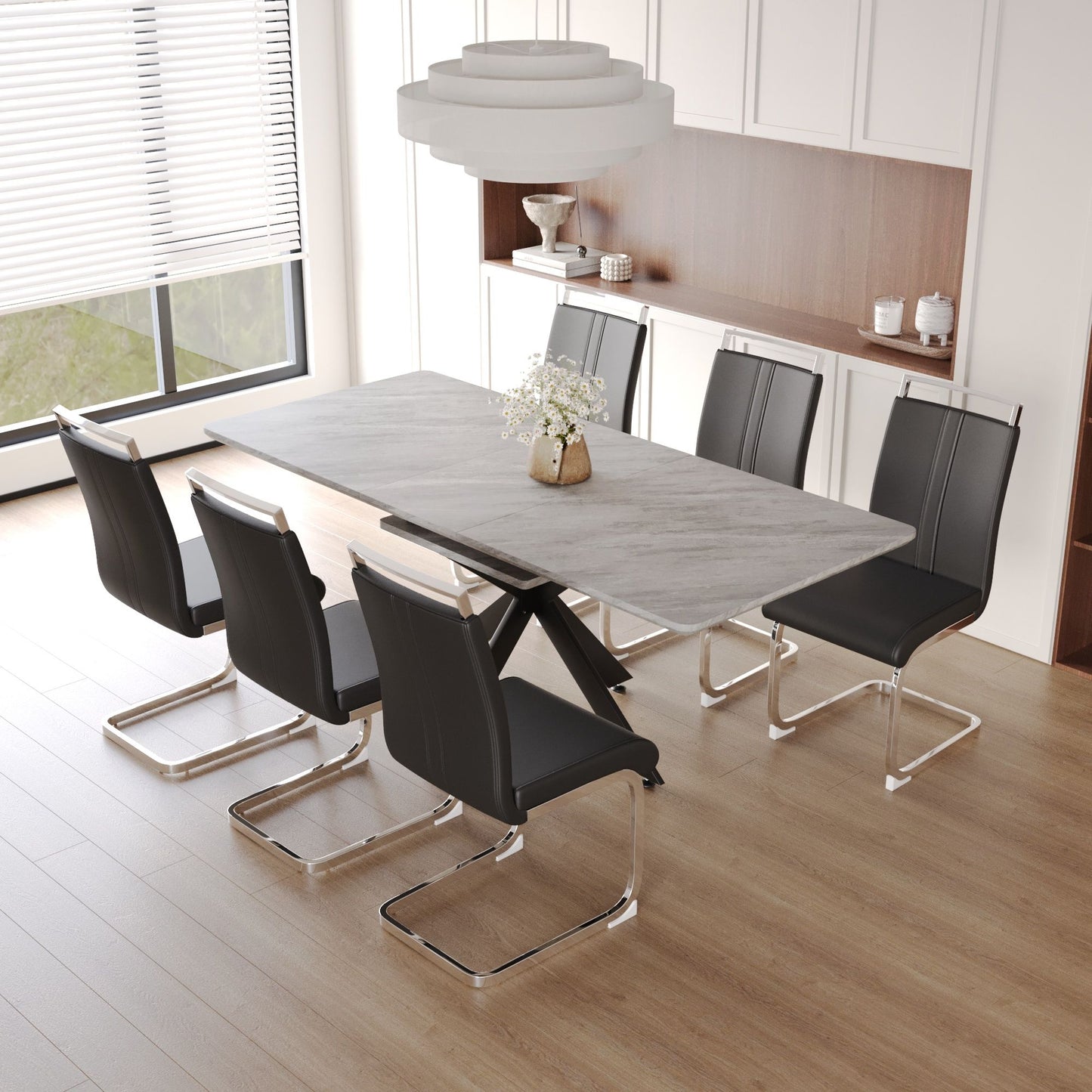 Modern Extendable Dining Table Set For 6 - 8 - Black / Gray Home Essentials
