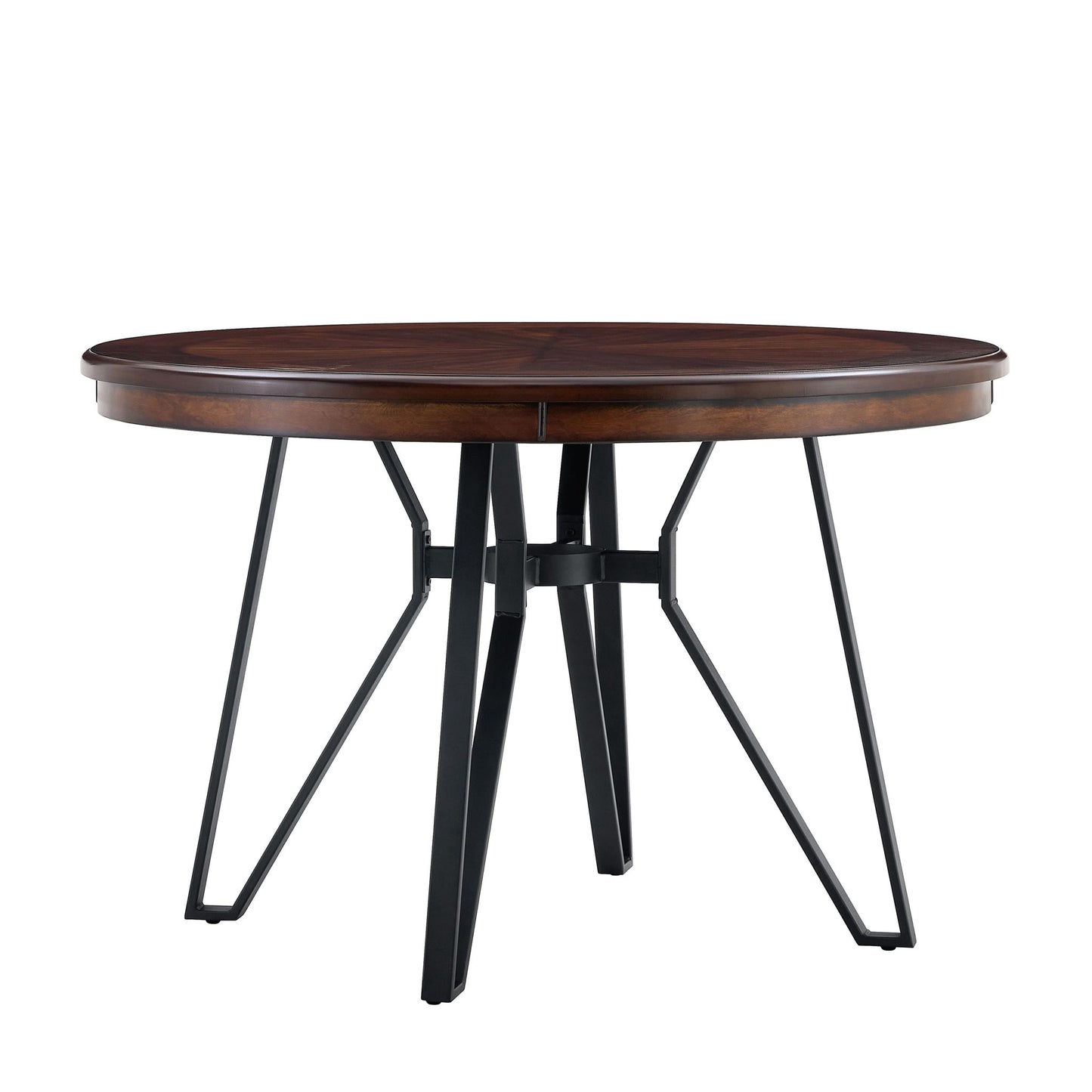 Mid Century Modern Round Dining Table With Metal Legs And Open Shelf Noble House