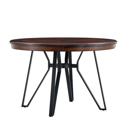 Mid Century Modern Round Dining Table With Metal Legs And Open Shelf Noble House