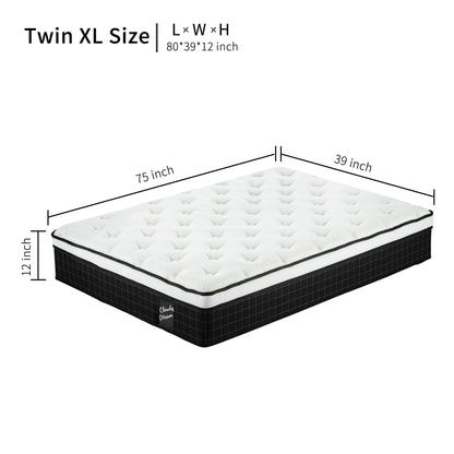 12" Hybrid Mattress With Individual Pocket Spring, Comortable Memory Foam Home Essentials