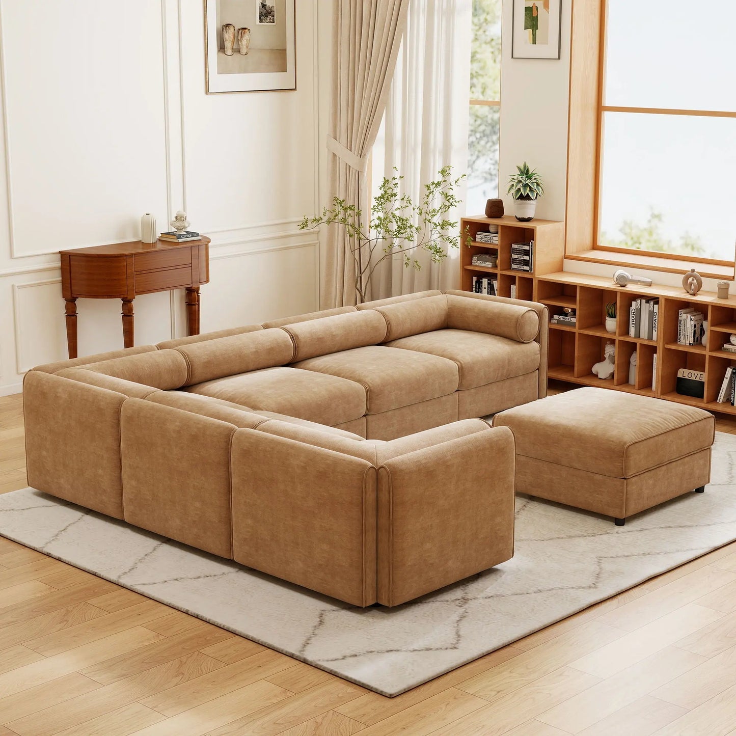 Contemporary Elegant White Chenille Sofa With Storage And Ottoman Home Essentials