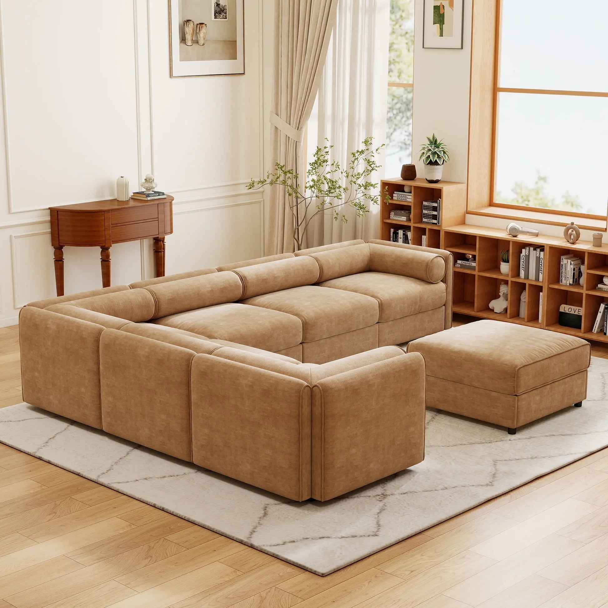 Contemporary Elegant White Chenille Sofa With Storage And Ottoman Home Essentials