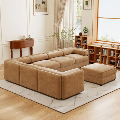 Contemporary Elegant White Chenille Sofa With Storage And Ottoman Home Essentials