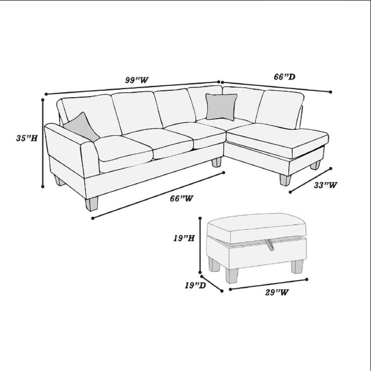 Sectional Sofa With Storage Ottoman And Pillows Home Essentials