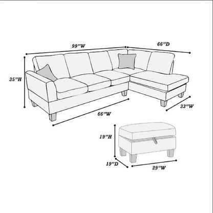 Sectional Sofa With Storage Ottoman And Pillows Home Essentials