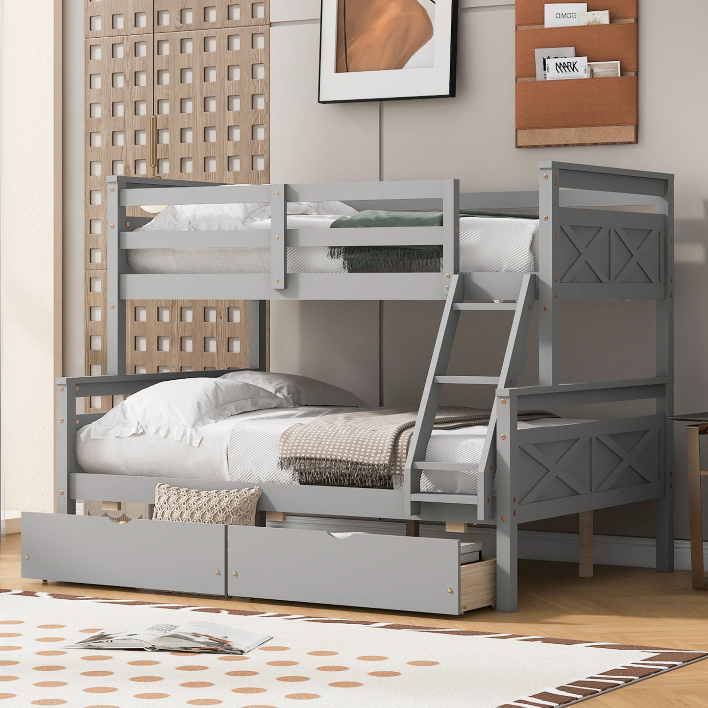 Bunk Bed With Ladder And Safety Guardrail Hearth and Haven