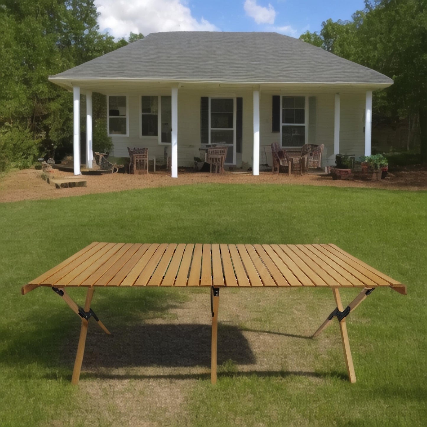 Multi-Function Wooden Foldable Portable Patio Dining Table, Indoor And Outdoor Universal - Natural Home Essentials