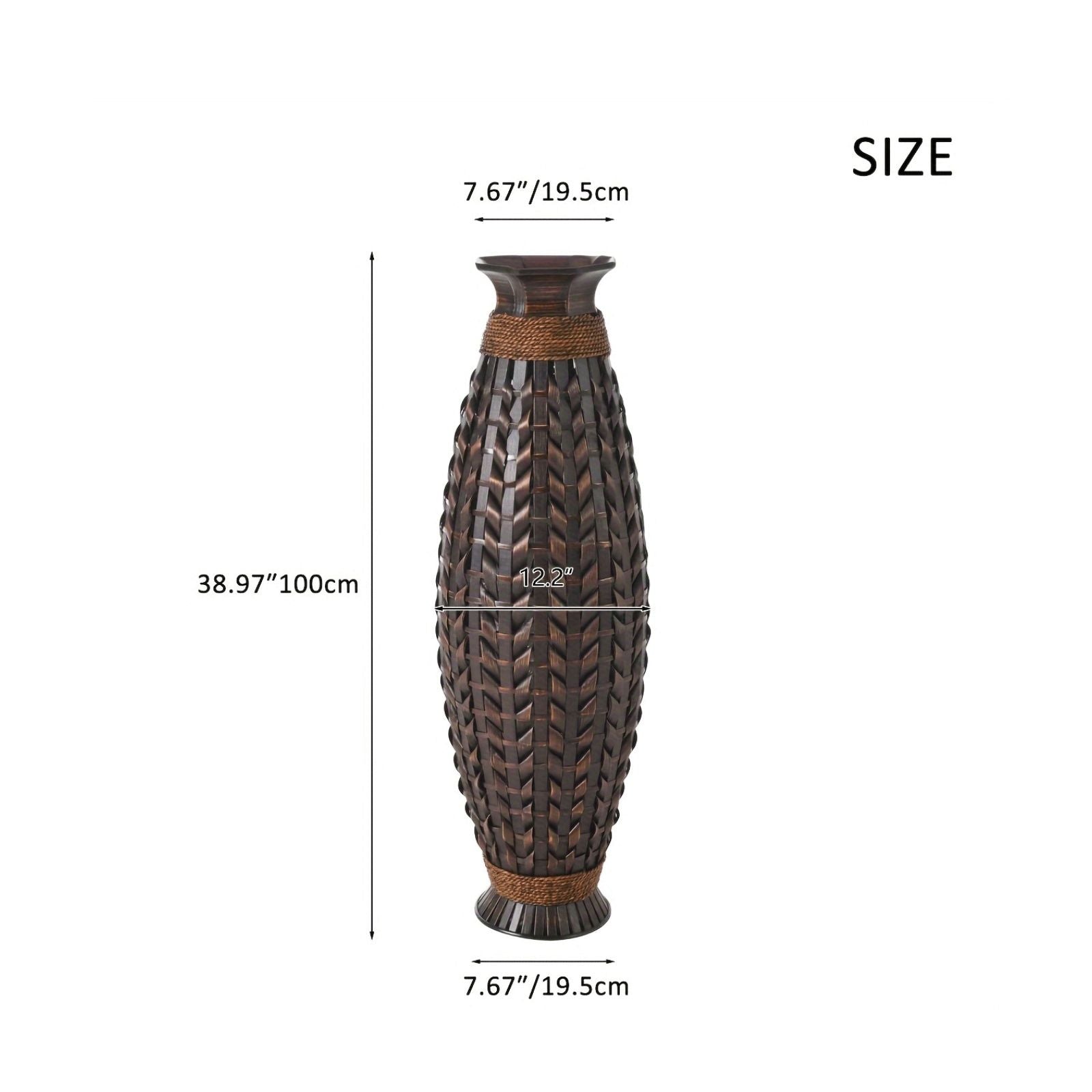 Hand Woven Bamboo Floor Vase, Decorative Accent For Living Room - Acacia Wood Daily Nest