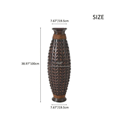 Hand Woven Bamboo Floor Vase, Decorative Accent For Living Room - Acacia Wood Daily Nest
