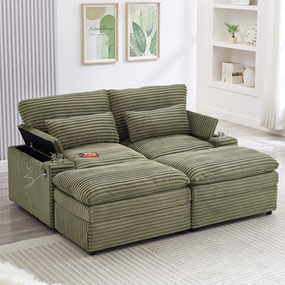 Convertible Loveseat Sofa With Storage, USB Ports, Cup Holders Hearth and Haven