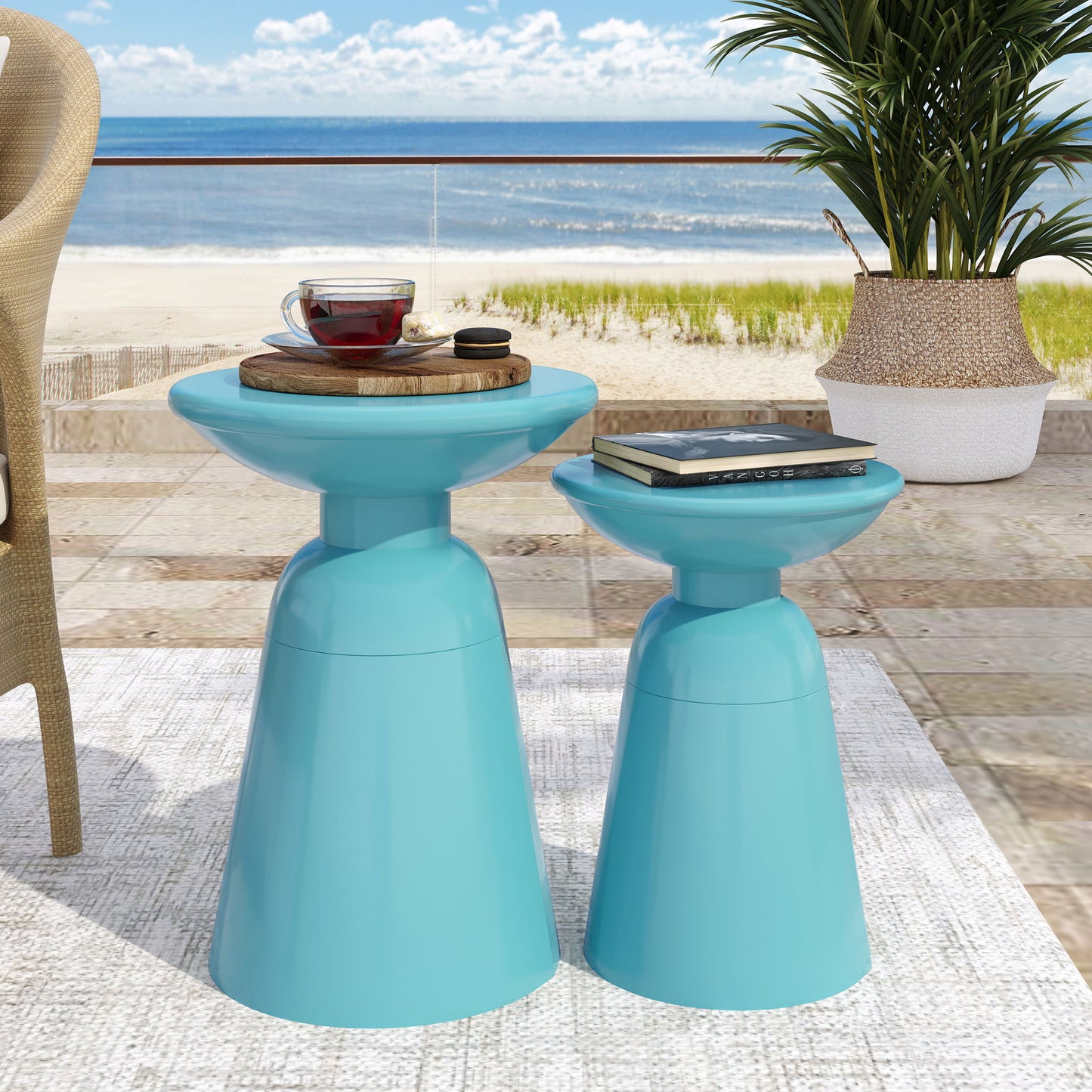 Serenita - Outdoor Side Tables With Flared Design (Set of 2) Noble House