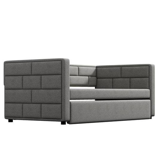 Upholstered Twin Size Daybed With Trundle, Padded Back And Sides - Gray Hearth and Haven