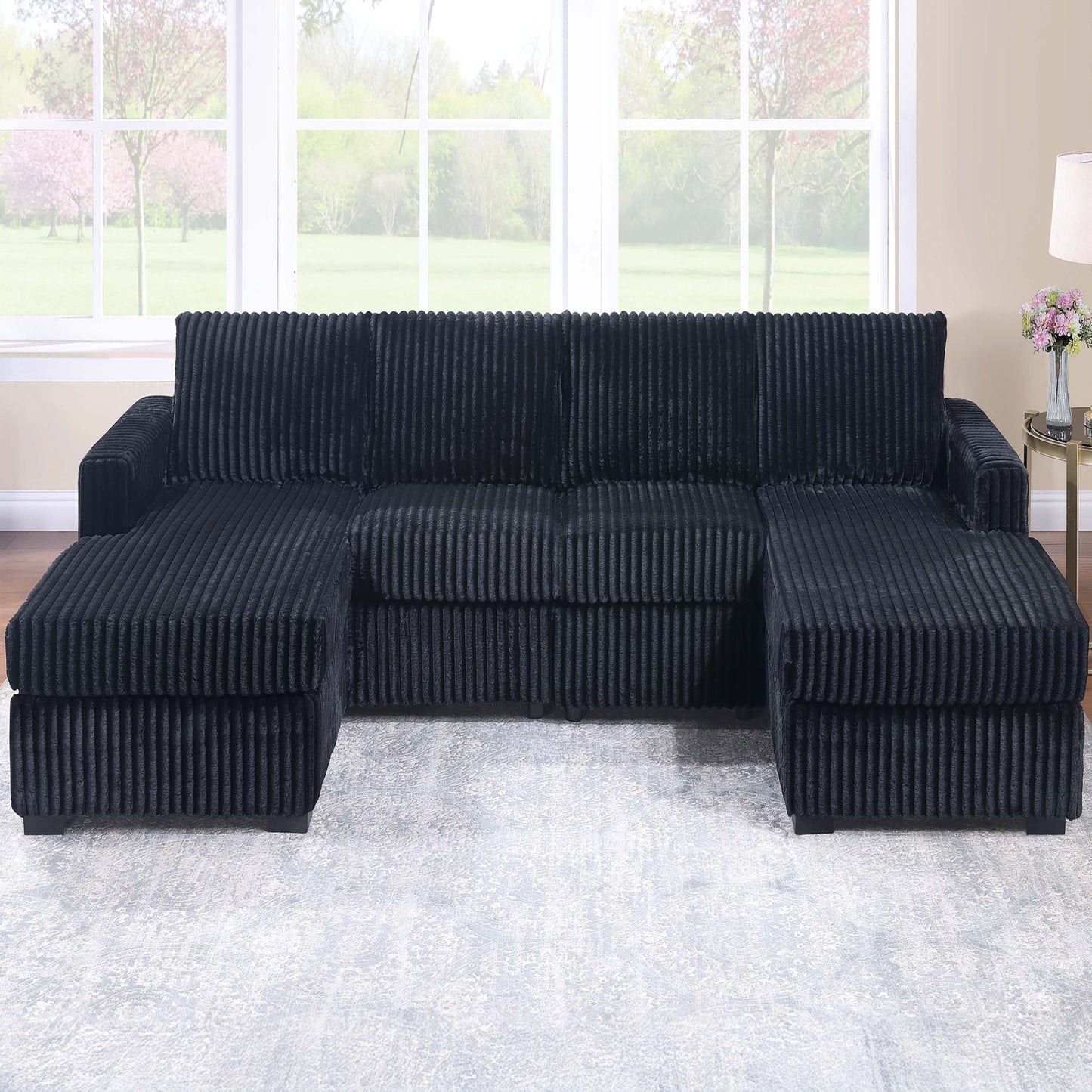 U-Shaped Sectional Set With Cushion Back Armless Chairs Right And Left Arm Chaise Home Essentials
