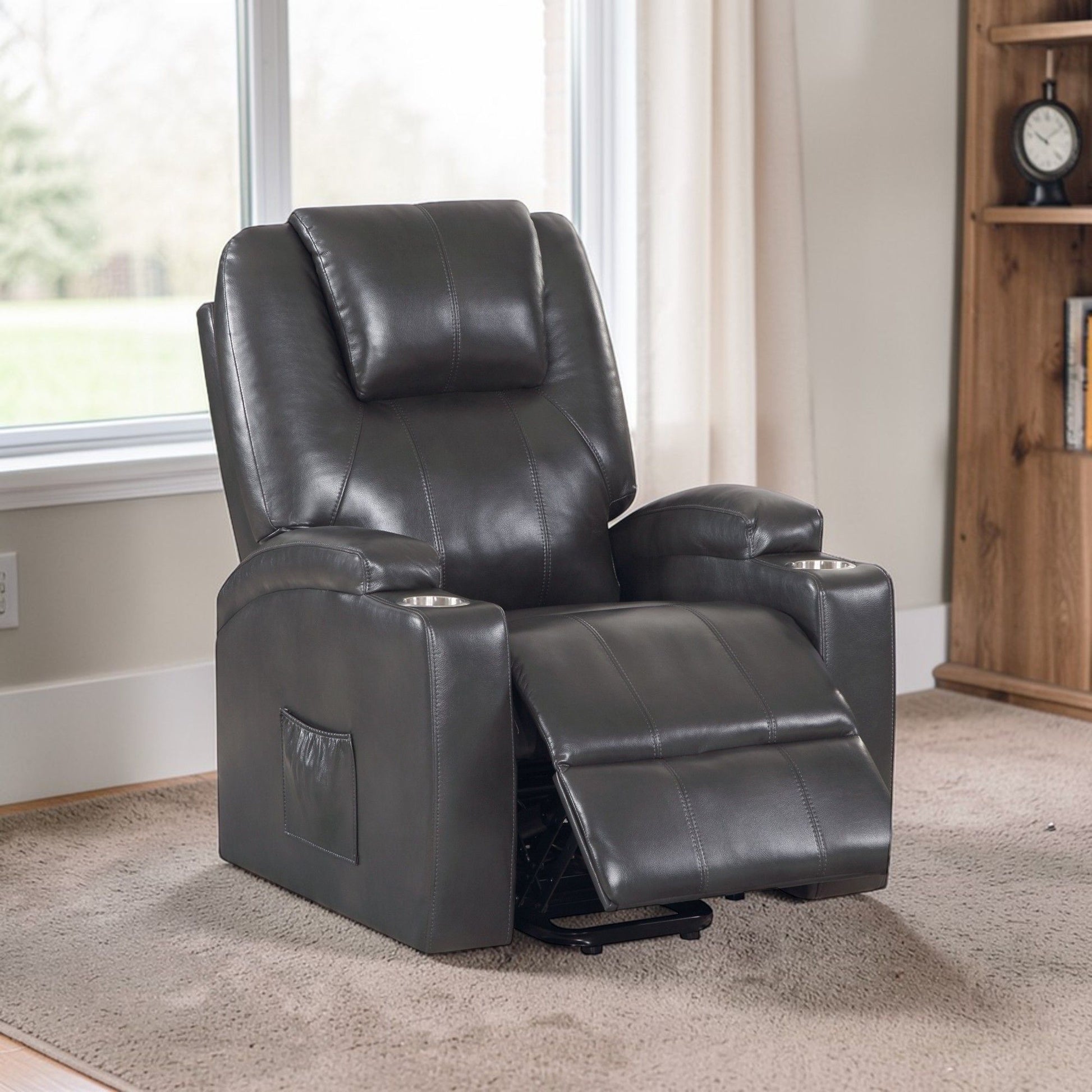 Recliner With Power Lift & Massage - Gunmetal Acme