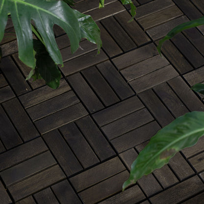 Acacia Wood Interlocking Deck Tiles Checker Pattern For Outdoor Flooring Daily Nest