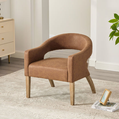 Upholstered Open Back Armchair With Weathered Rubberwood Legs Home Essentials