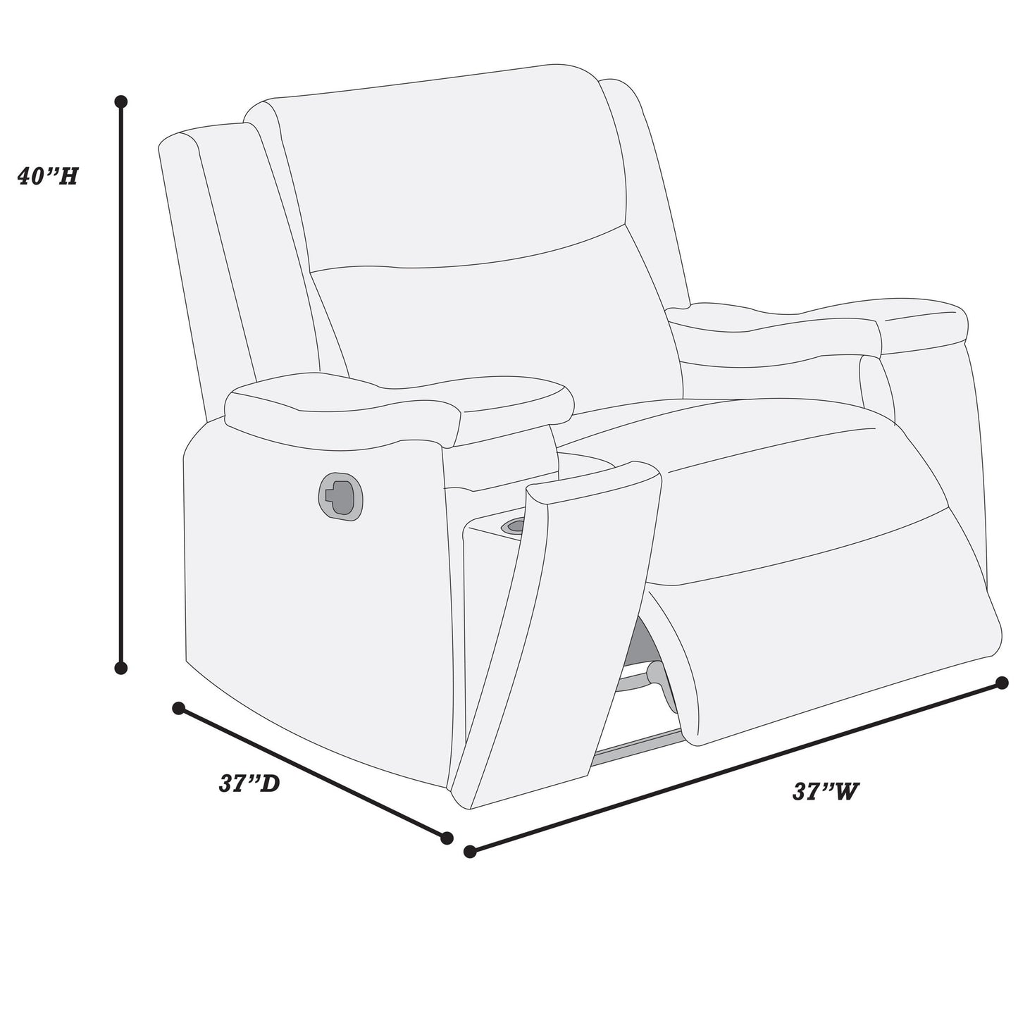 Manual Recliner With Hidden Cup Holder, Padded Seat And Backrest - Auburn Home Essentials