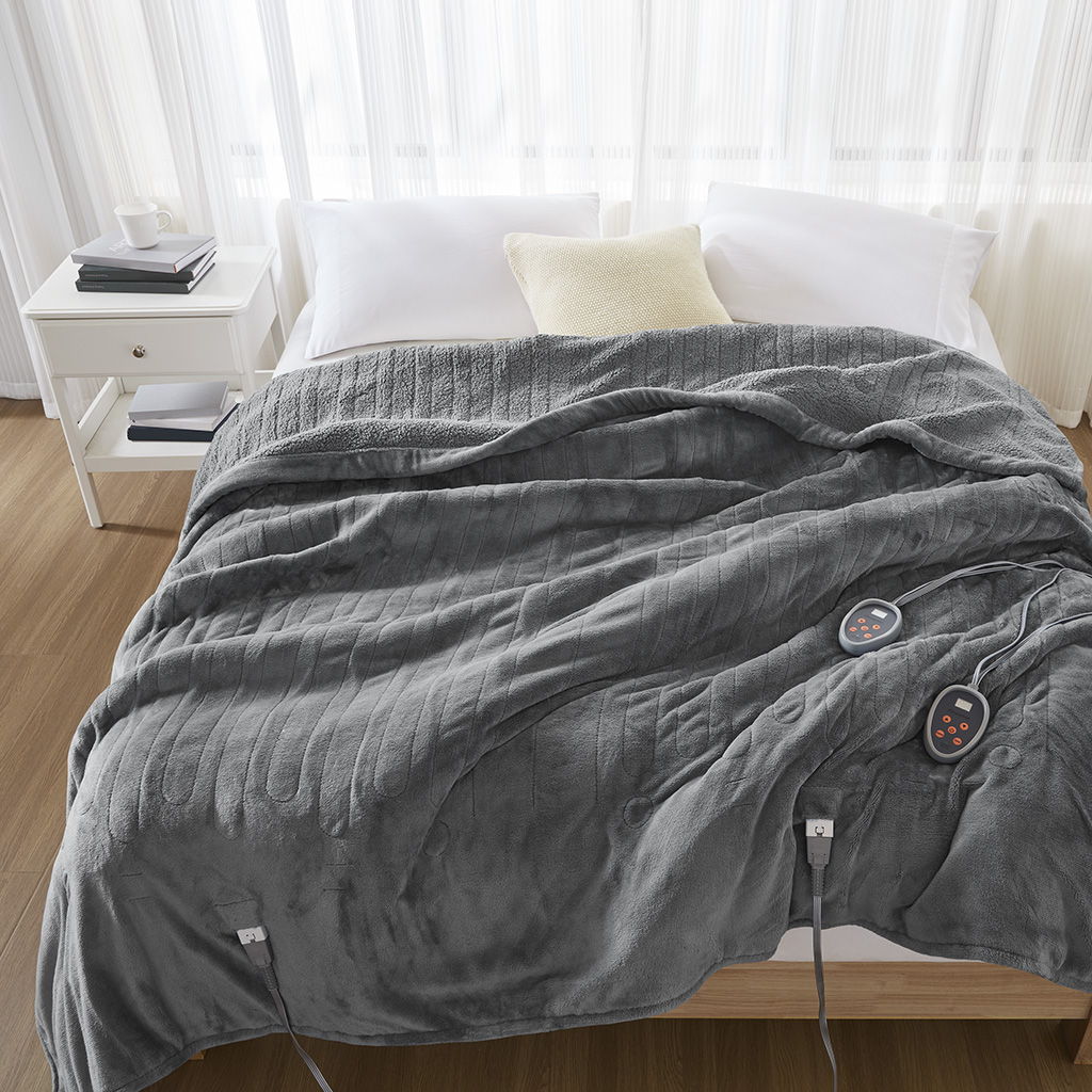 Heated Microlight to Berber - Twin Blanket - Gray Beautyrest