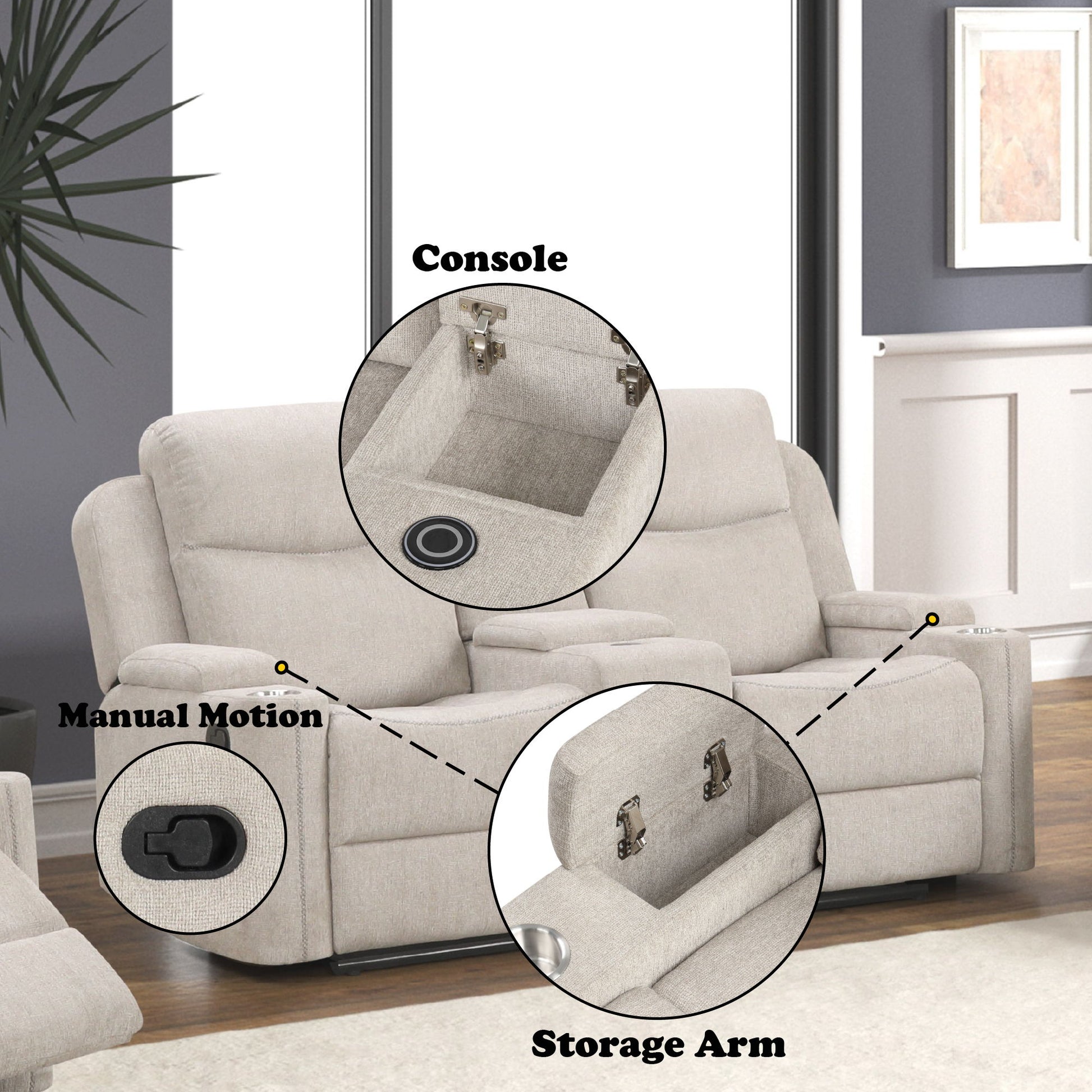 Galya - Motion Loveseat With Console - Light Gray Acme