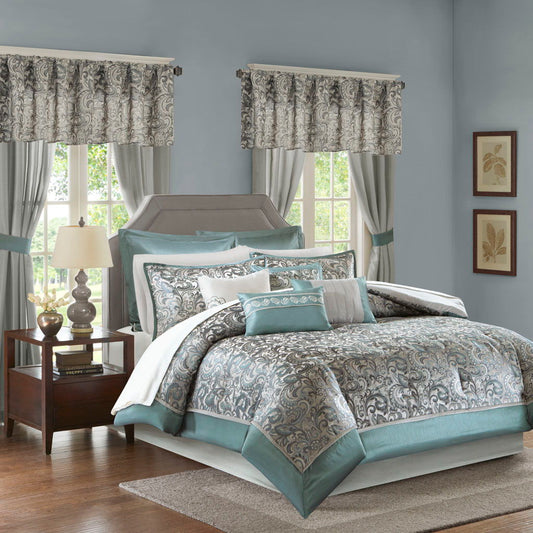 Brystol - Queen 24 Piece Room In A Bag - Teal Madison Park Essentials