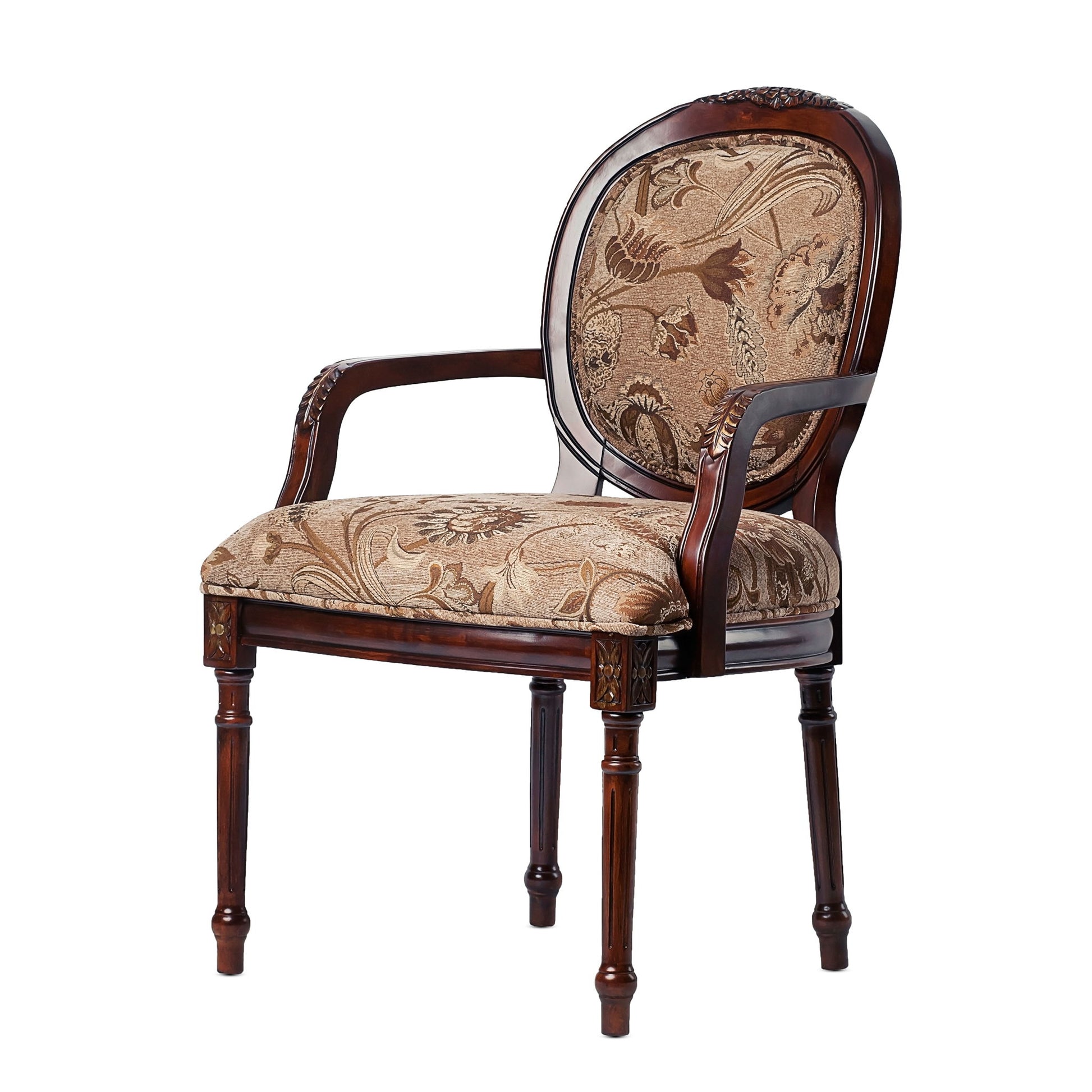 Bernice - Oval Back Chair With Floral Carvings - Brown / Beige Gray Ridgecrest Home