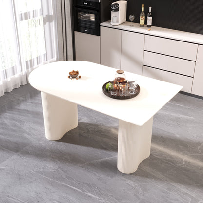 Modern Cream Style Dining Table With Round Wave Legs, 4 - 8 Person - Cream White Home Essentials