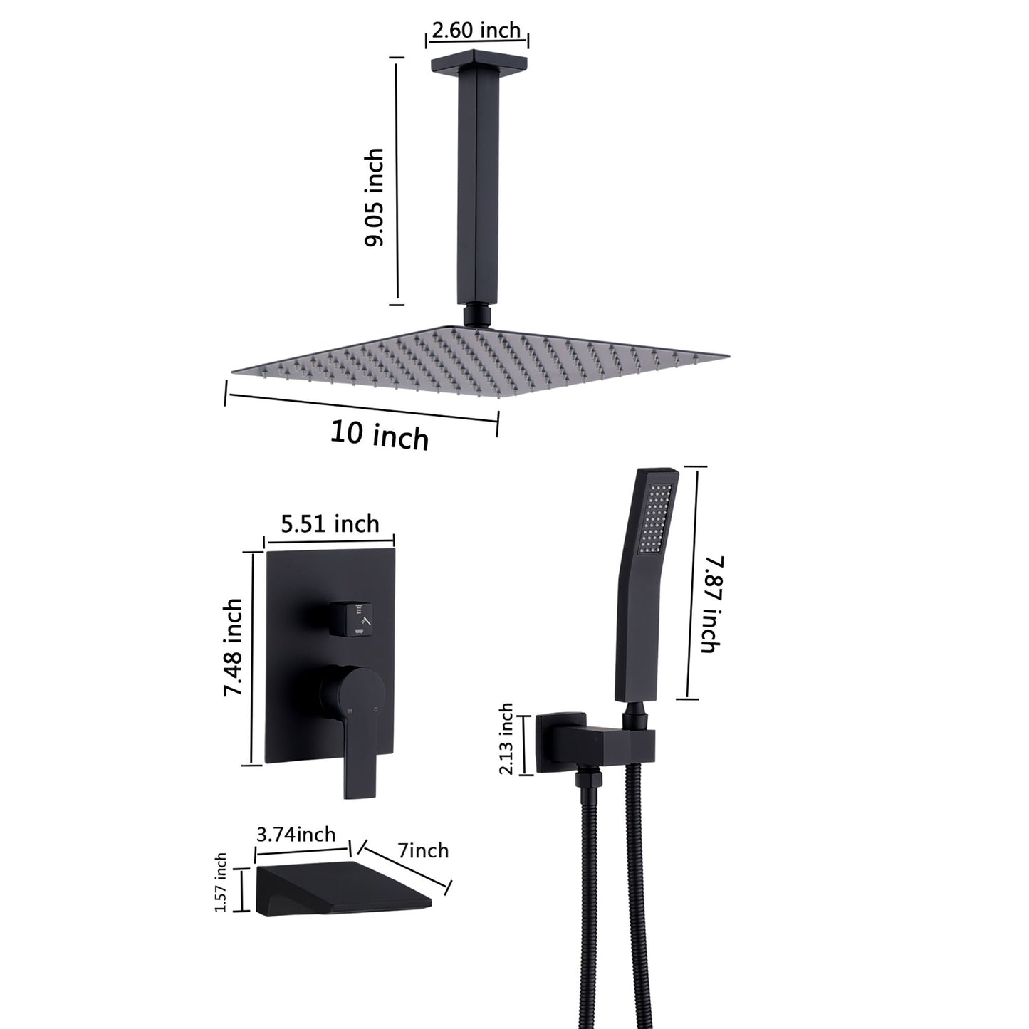 Wall Mount Shower System With High Pressure 10" Shower Head And Handheld Daily Nest