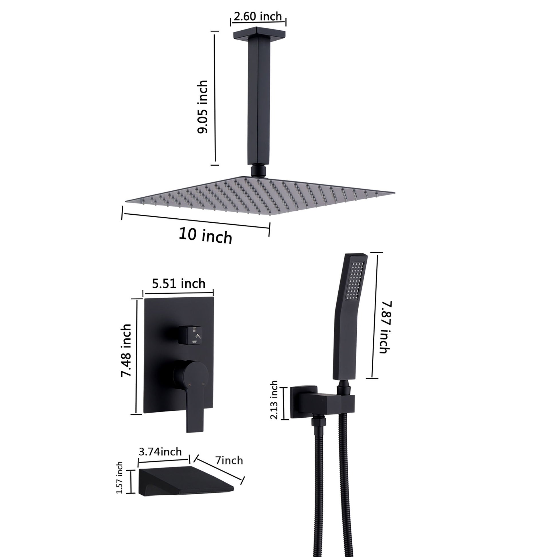 Wall Mount Shower System With High Pressure 10" Shower Head And Handheld Daily Nest