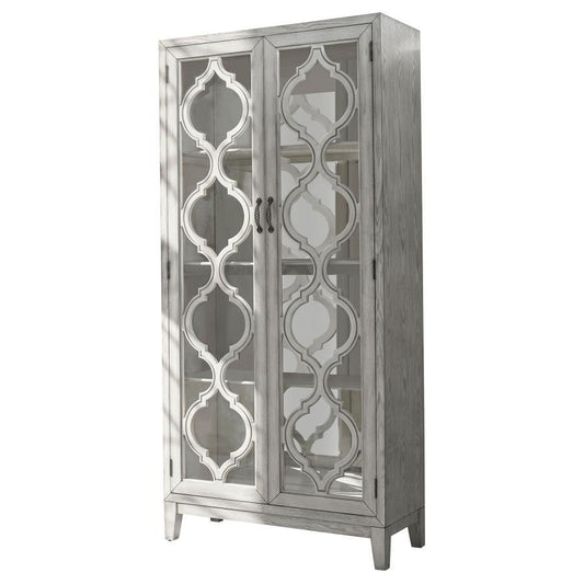 Mckellen - 2 Door Wood Trellis Tall Cabinet - Distressed White