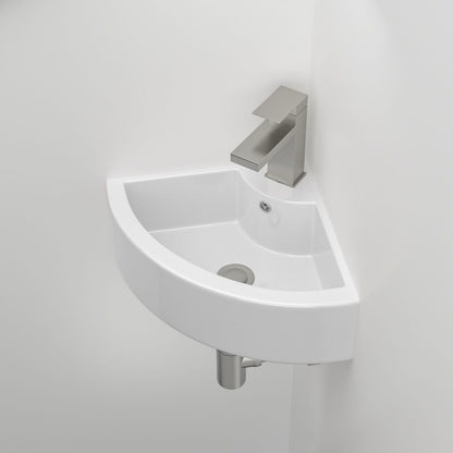 Triangle Porcelain Wall Mount Vessel Sink With Single Faucet Hole & Overflow - White Daily Nest