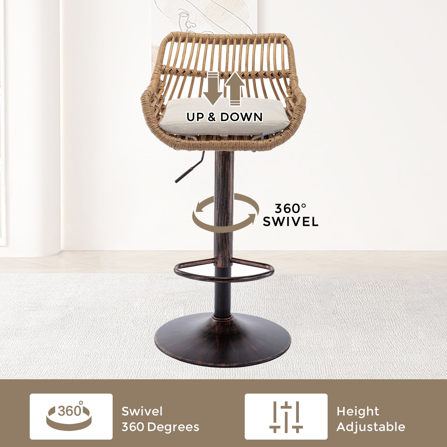 Modern Swivel Bar Stools Adjustable Counter Chairs With Footrest (Set of 2) Home Essentials