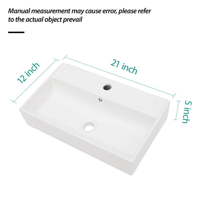 Modern Ceramic Rectangular Wall Mounted Bathroom Sink With Faucet Hole & Overflow Daily Nest