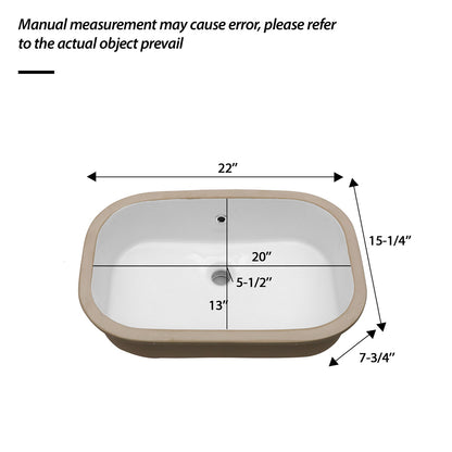 Undermount Bathroom Sink 22" X 15.25" With Overflow Sleek, High Temperature Fired, Stain Resistant, Smooth Polished Surface - White Daily Nest