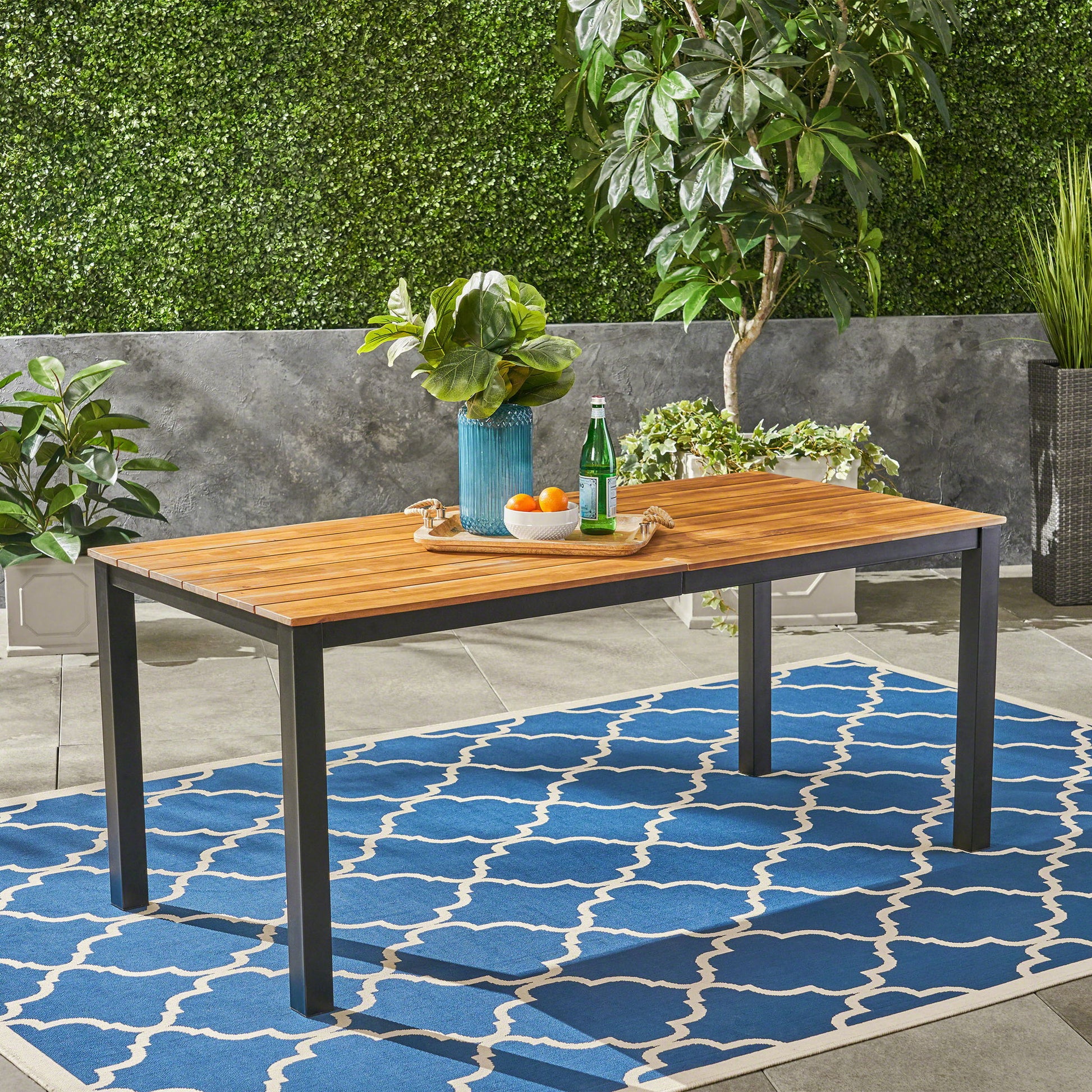 Rectangular Outdoor Dining Table Tabletop With Iron Legs - Black Noble House