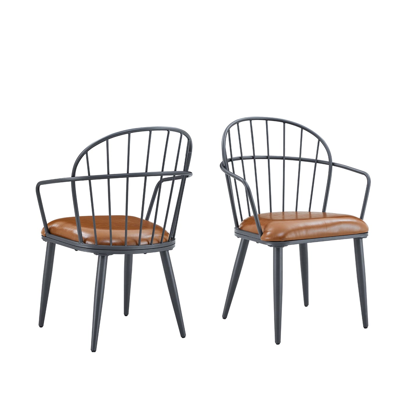 Industrial Inspired Upholstered Dining Chair Set With Metal Legs (Set of 2) - Brown Noble House